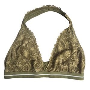 Colsie Lace Halter Bralette‎ Olive Green Lined Floral Adjustable Band Medium